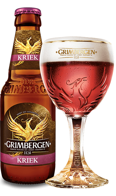 Grimbergen kriek bottle with glass